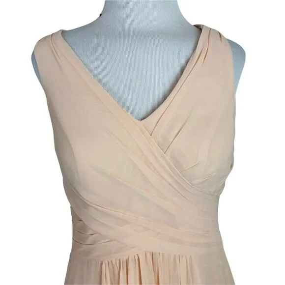 Azazie Elegant Floor Length Sleeveless Prom Wedding Guest Dress Light Peach - Picture 5 of 14